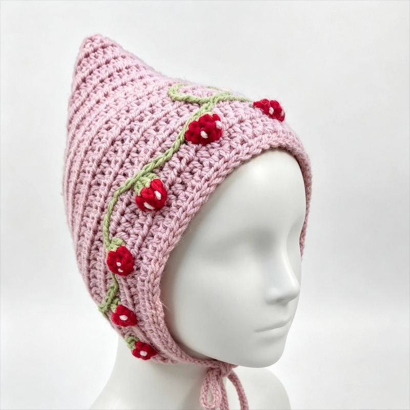 Baseball Cap Fitted - Handmade Crochet Colorful Strawberry Pixie Bonnet