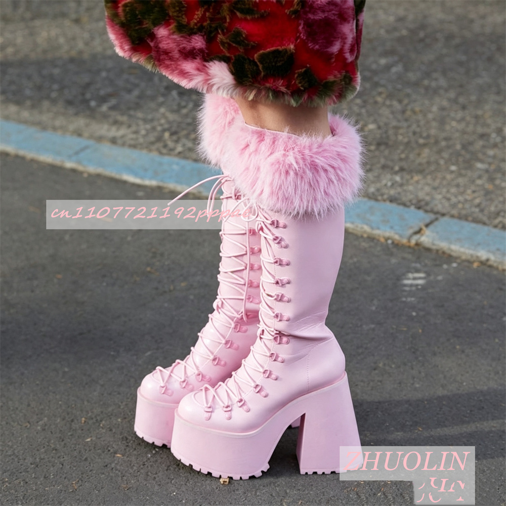 Street Fashion Ladies - Women Platform Boots Knee High Lace