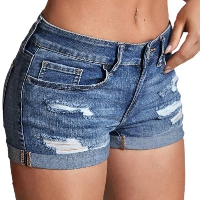 High Waist Washed Denim Shorts - Distressed Jean Rip recension och pris