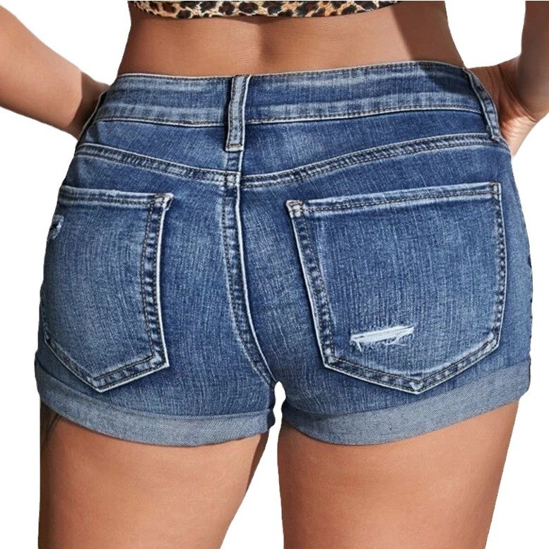 High Waist Washed Denim Shorts - Distressed Jean Rip recension och pris