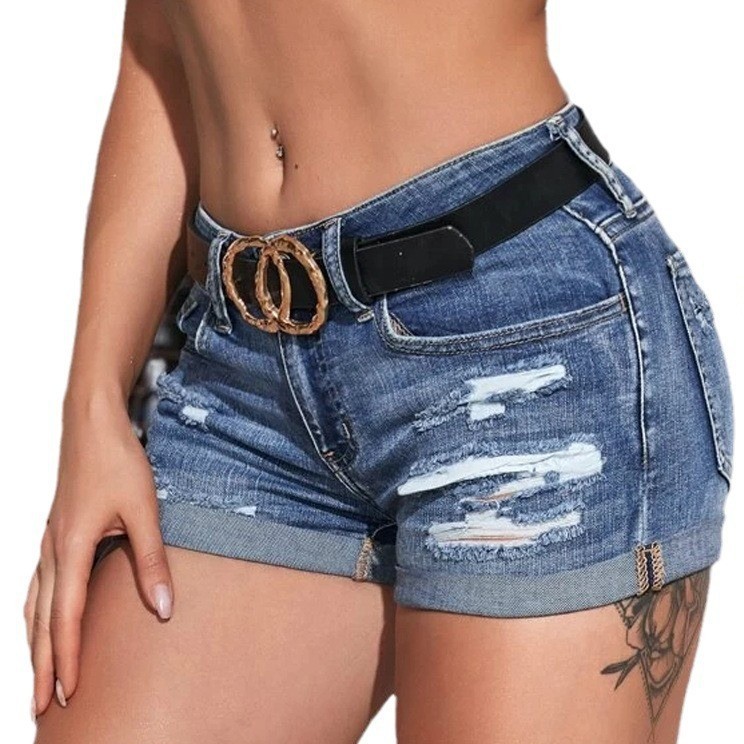 High Waist Washed Denim Shorts - Distressed Jean Rip recension och pris