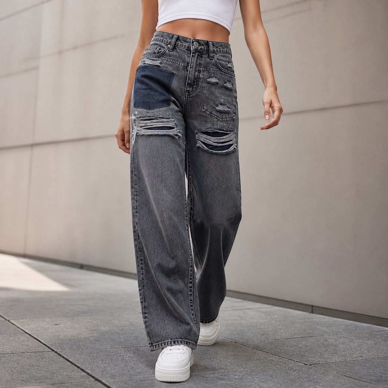 Women's Mid Waist Loose Fit Di - Distressed Jean Rip recension och pris