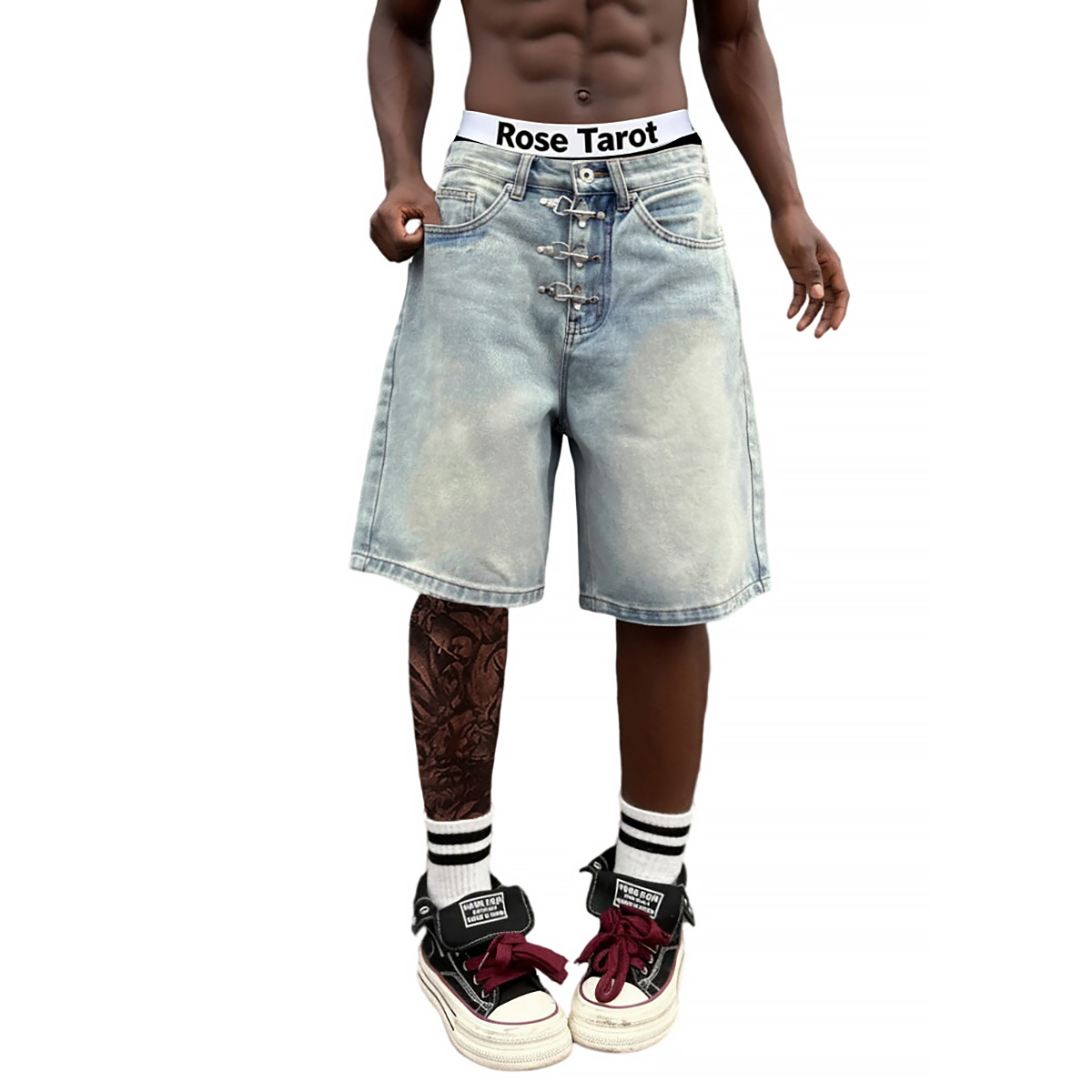 Metal Buckle Short Baggy Jeans - Street Fashion Jeans Men recension och pris