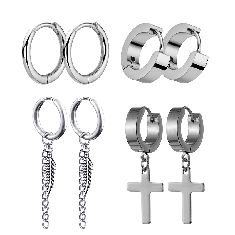 4 Pairs Punk Steel-color Stain - Street Fashion Earrings recension och pris