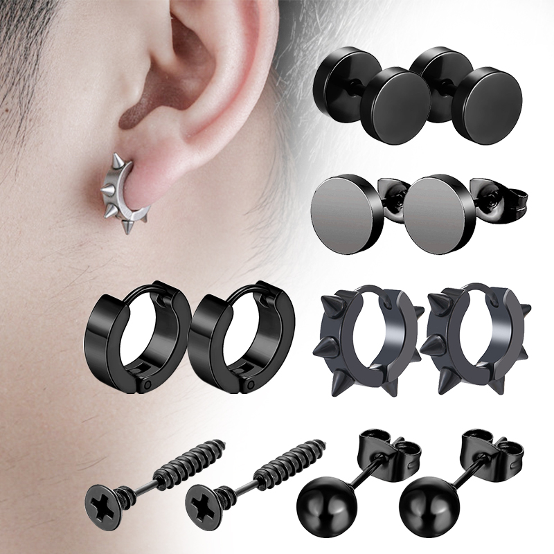 6 Pairs Black Unisex Earrings  - Street Fashion Earrings recension och pris