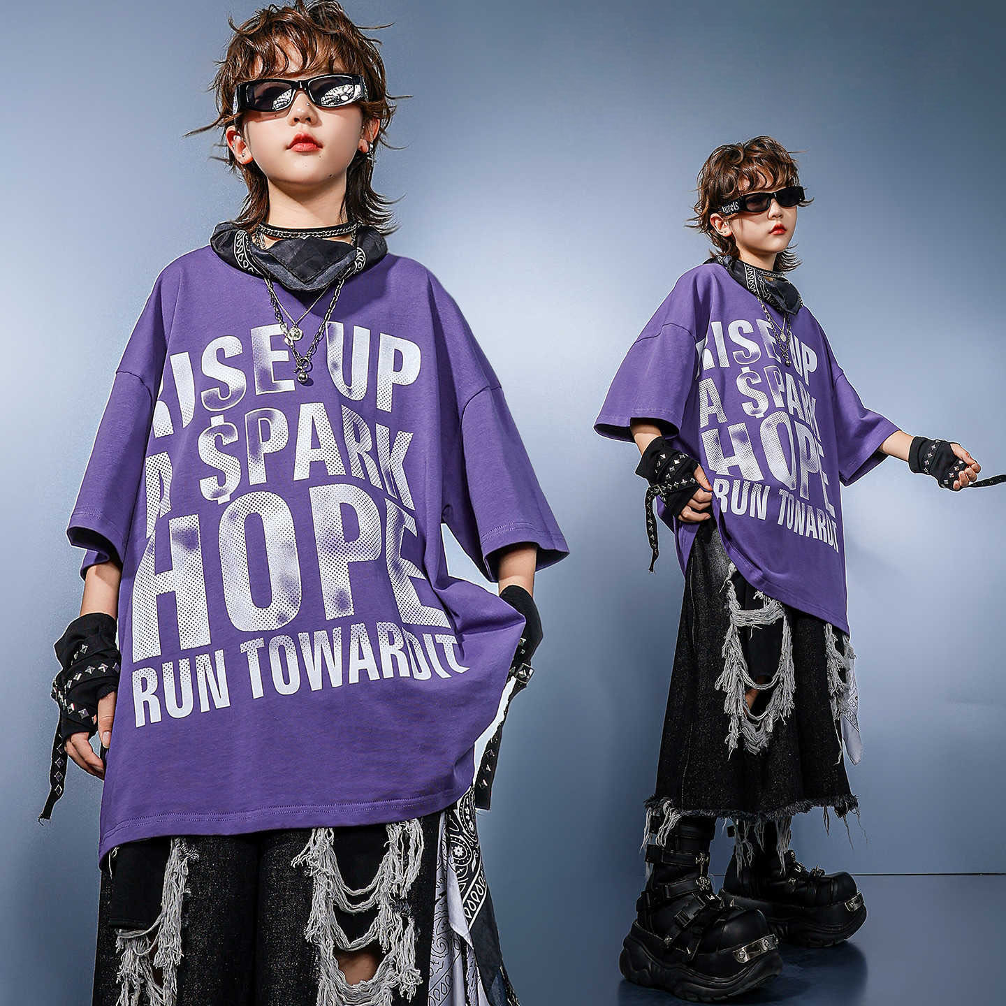 Kid Hip Hop Clothing Purple Le - Distressed Jean Rip recension och pris