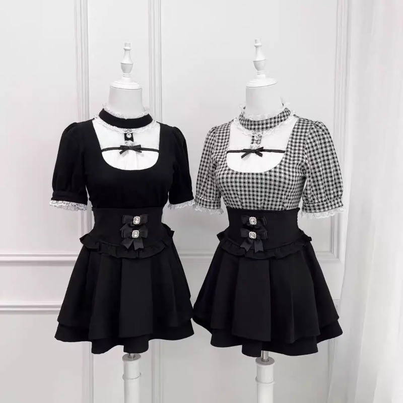 Gothic Sweet Ruffle Lace Plaid - Street Fashion China Girl recension och pris